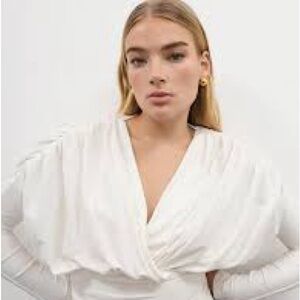 Express Draped V-Neck White Blouse